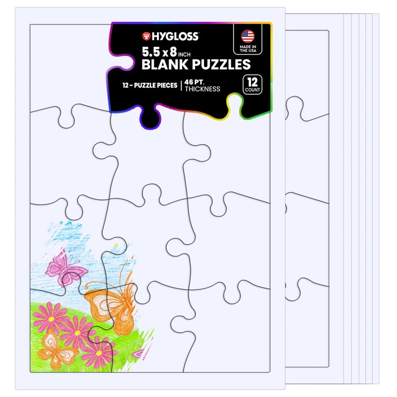 Hygloss 12 Blank Jigsaw Puzzles â€“ 5.5 x 8 Inch, 12 Pieces Each â€“ Hygloss DYI party invites, Perfect for Decorating, Kids' Activities, Arts & Crafts or Party Favors - Puzzle Pieces to Draw On for Crafts - Image 1